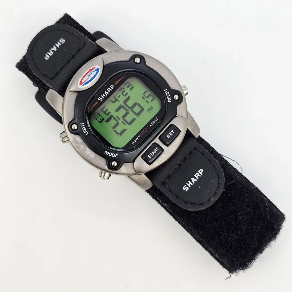 VTG Sharp Men's Digital Watch 40MM Large Gray Case Black Canvas Band New Battery